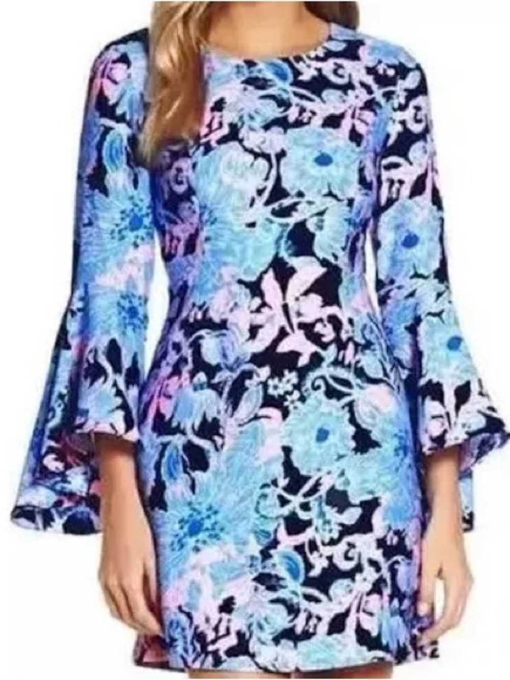 Lilly Pulitzer NEW Kayla Dress Bright Navy Amore Please Sz 10 Bell Sleeve $198